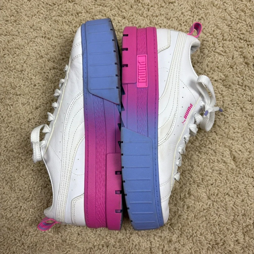 Puma Cali Sport White Pink Blue Ombre Platform Sneakers Women's Sz 10 *3 Stains‎